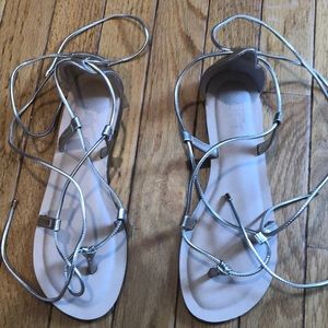 Loft gold ankle wrap sandals